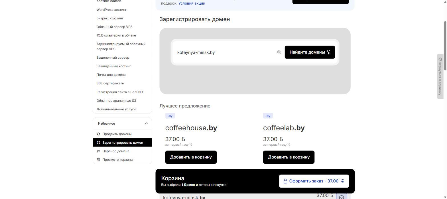 Оформление заказа домена